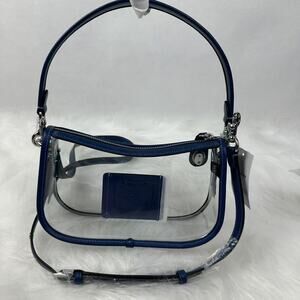 Coach Stadium Swinger Bag In Clear PVC with Dust Bag CBH13 Silver/True Blue NWT